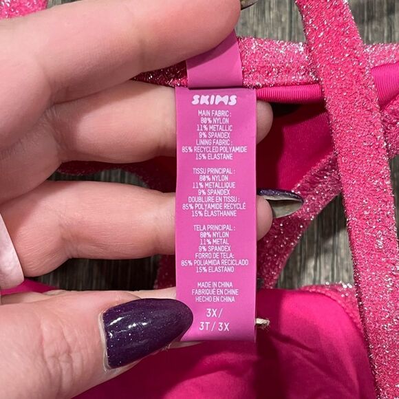 NWT Skims Track Glitter Swim String Thong Swimwear Bikini Sparkly Magenta 3X - Picture 2 of 4